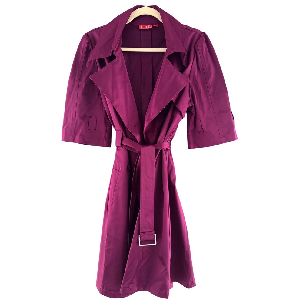 Vintage ELLE Purple/Magenta Satin Barbicore Belted Y2K Trench Size M